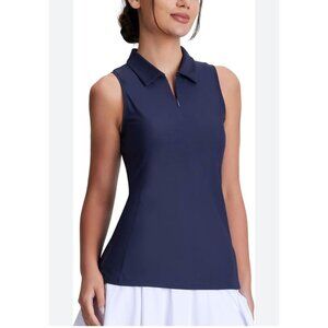 Baleaf Womens Sleeveless Golf Shirt Navy Blue Zipper Size XS UPF 50+ Protection
